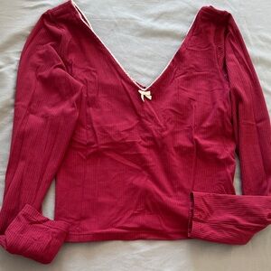 Elegant Red V-Neck Women's Top